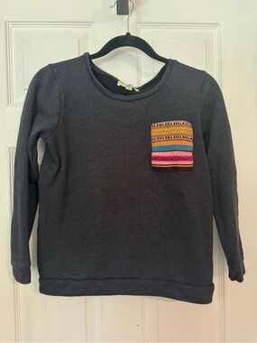 Ya Los Angeles Charcoal Sweatshirt with Multicolor Striped Pocket